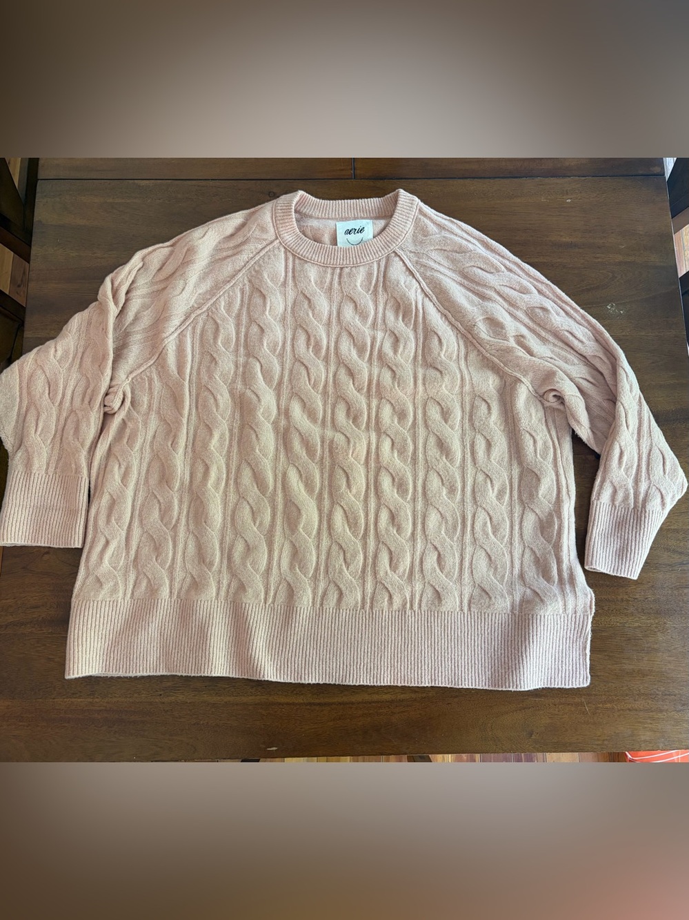 Aerie unREAL Cable Crewneck Sweater Dusty Pink Pastel XXL
